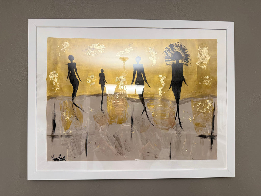 Original Hand-Painted Abstract Figures – Acrylic on Paper – Framed 18x24